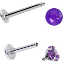 Load image into Gallery viewer, 16G 5/16 3/8 Purple Gem Faux Opal Labret Monroe Tragus Set of 4
