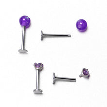 Load image into Gallery viewer, 16G 5/16 3/8 Purple Gem Faux Opal Labret Monroe Tragus Set of 4
