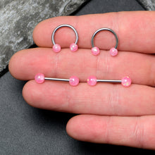 Load image into Gallery viewer, 14G 3/8 9/16 Pink Faux Opal Horseshoe Barbell Nipple Ring Set of 4
