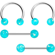 Load image into Gallery viewer, 14G 9/16 Green Faux Opal Horseshoe Barbell Nipple Ring Set of 4
