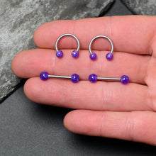 Load image into Gallery viewer, 14G 9/16 Purple Faux Opal Horseshoe Barbell Nipple Ring Set of 4
