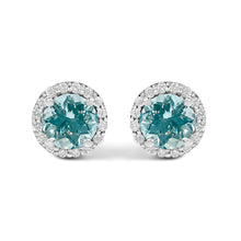 Load image into Gallery viewer, 10K White Gold Purple Amethyst and 1/6 Cttw Diamond Halo Stud Earring
