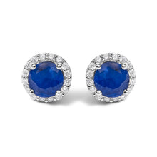 Load image into Gallery viewer, 10K White Gold Purple Amethyst and 1/6 Cttw Diamond Halo Stud Earring
