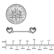 Load image into Gallery viewer, 14G 9/16 Clear Gem Open Heart Valentine Barbell Nipple Ring Set
