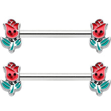 Load image into Gallery viewer, 14G 9/16 Sweet Happy Rose Flower Barbell Nipple Ring Set
