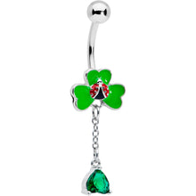 将图片加载到图库查看器，Green Gem Shamrock Ladybug St Patricks Dangle Belly Ring
