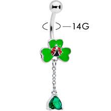 将图片加载到图库查看器，Green Gem Shamrock Ladybug St Patricks Dangle Belly Ring
