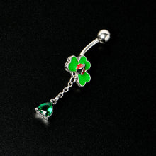 将图片加载到图库查看器，Green Gem Shamrock Ladybug St Patricks Dangle Belly Ring
