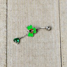 将图片加载到图库查看器，Green Gem Shamrock Ladybug St Patricks Dangle Belly Ring
