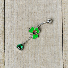 将图片加载到图库查看器，Green Gem Shamrock Ladybug St Patricks Dangle Belly Ring
