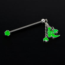 Load image into Gallery viewer, 14G Glow in Dark Leprechaun Boot Dangle Industrial Barbell 38mm
