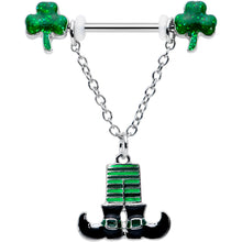 将图片加载到图库查看器，14G 11/16 Leprechaun Legs Shamrock Chain Dangle Nipple Ring Set
