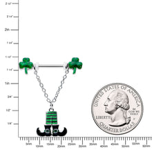 将图片加载到图库查看器，14G 11/16 Leprechaun Legs Shamrock Chain Dangle Nipple Ring Set
