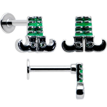 Load image into Gallery viewer, 16G 1/4 Leprechaun Legs Shamrock UV Glow Labret Set of 3
