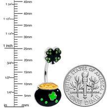 Load image into Gallery viewer, Green Gem Shamrock Pot Of Gold Black Double Mount Belly Ring
