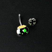 Load image into Gallery viewer, Green Gem Shamrock Pot Of Gold Black Double Mount Belly Ring
