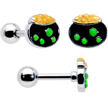Load image into Gallery viewer, 16G 1/4 Green Gem  Shamrock Pot of Gold Cartilage Earring Curation Set of 3

