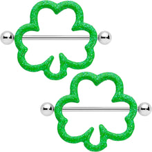 Load image into Gallery viewer, 14G 1 3/16 Lucky Shamrock St Patricks Day Green Nipple Shield Set
