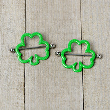 Load image into Gallery viewer, 14G 1 3/16 Lucky Shamrock St Patricks Day Green Nipple Shield Set
