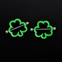 Load image into Gallery viewer, 14G 1 3/16 Lucky Shamrock St Patricks Day Green Nipple Shield Set
