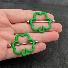 Load image into Gallery viewer, 14G 1 3/16 Lucky Shamrock St Patricks Day Green Nipple Shield Set

