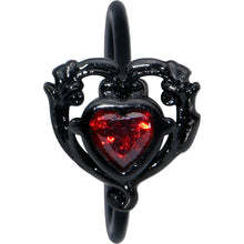 Load image into Gallery viewer, 20G 5/16 Red CZ Gem Black Double Passion Heart Claw Nose Hoop
