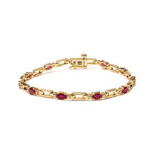 Load image into Gallery viewer, 10K Yellow Gold Oval Ruby and 1/10 Cttw Diamond Bar Prong Set Bracelet (H-I Color, SI1-SI2 Clarity)  - Size 7"
