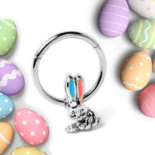 Load image into Gallery viewer, 16G 3/8 Easter Bunny Red Blue Ears Hinged Segment Ring
