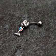 Load image into Gallery viewer, Clear Gem Easter Bunny Red Blue Ears Dangle Belly Ring
