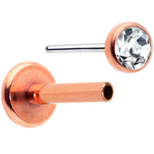 Load image into Gallery viewer, 16G 5/16 Clear Gem Rose Gold Tone Threadless Labret Monroe Tragus
