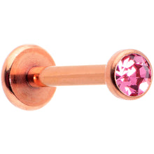 Load image into Gallery viewer, 16G 5/16 Pink Gem Rose Gold Tone Threadless Labret Monroe Tragus
