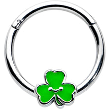 Load image into Gallery viewer, 16G 3/8 Sweet Happy Shamrock St Patricks Hinged Segment Ring
