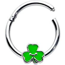 Load image into Gallery viewer, 16G 3/8 Sweet Happy Shamrock St Patricks Hinged Segment Ring
