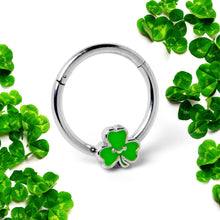 Load image into Gallery viewer, 16G 3/8 Sweet Happy Shamrock St Patricks Hinged Segment Ring
