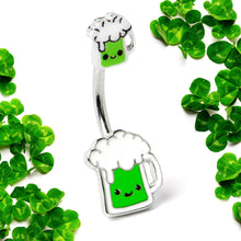 Load image into Gallery viewer, Sweet Happy Green Beer St Patricks Day Double Mount Belly Ring
