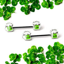 Load image into Gallery viewer, 14G 9/16 Sweet Happy Green Beer St Patricks Day Nipple Ring Set
