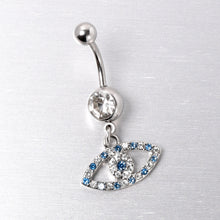 Load image into Gallery viewer, Blue Clear Gem Wide Eye Dangle Belly Ring
