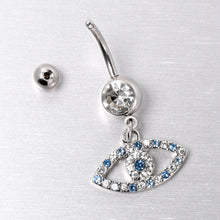 Load image into Gallery viewer, Blue Clear Gem Wide Eye Dangle Belly Ring
