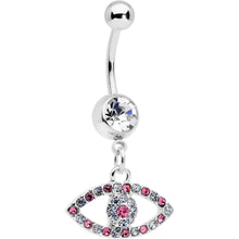 Load image into Gallery viewer, Pink Clear Gem Wide Eye Dangle Belly Ring
