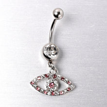 Load image into Gallery viewer, Pink Clear Gem Wide Eye Dangle Belly Ring
