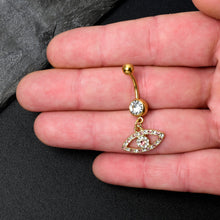 将图片加载到图库查看器，Pink Clear Gem Gold Tone Wide Eye Dangle Belly Ring
