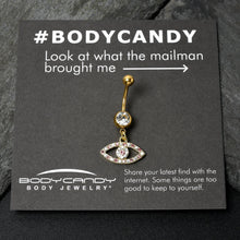 将图片加载到图库查看器，Pink Clear Gem Gold Tone Wide Eye Dangle Belly Ring
