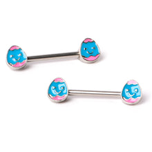 Load image into Gallery viewer, 14G 9/16  Blue Pink Celebration Easter Egg Barbell Nipple Ring Set

