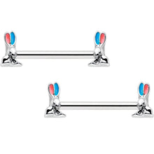 将图片加载到图库查看器，14G 9/16 Easter Bunny Blue Red Ears Barbell Nipple Ring Set
