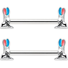 将图片加载到图库查看器，14G 9/16 Easter Bunny Blue Red Ears Barbell Nipple Ring Set

