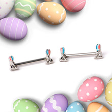 将图片加载到图库查看器，14G 9/16 Easter Bunny Blue Red Ears Barbell Nipple Ring Set
