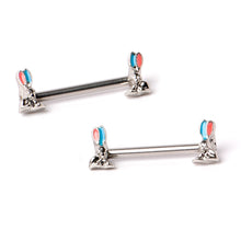 将图片加载到图库查看器，14G 9/16 Easter Bunny Blue Red Ears Barbell Nipple Ring Set
