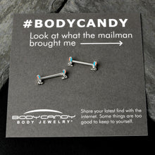 将图片加载到图库查看器，14G 9/16 Easter Bunny Blue Red Ears Barbell Nipple Ring Set
