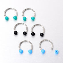Load image into Gallery viewer, 16G 3/8 Matte Black Blue Teal Horseshoe Circular Barbell Set of 6
