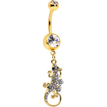 Load image into Gallery viewer, Clear Gem Gold Tone Luscious Lizard Dangle Belly Ring
